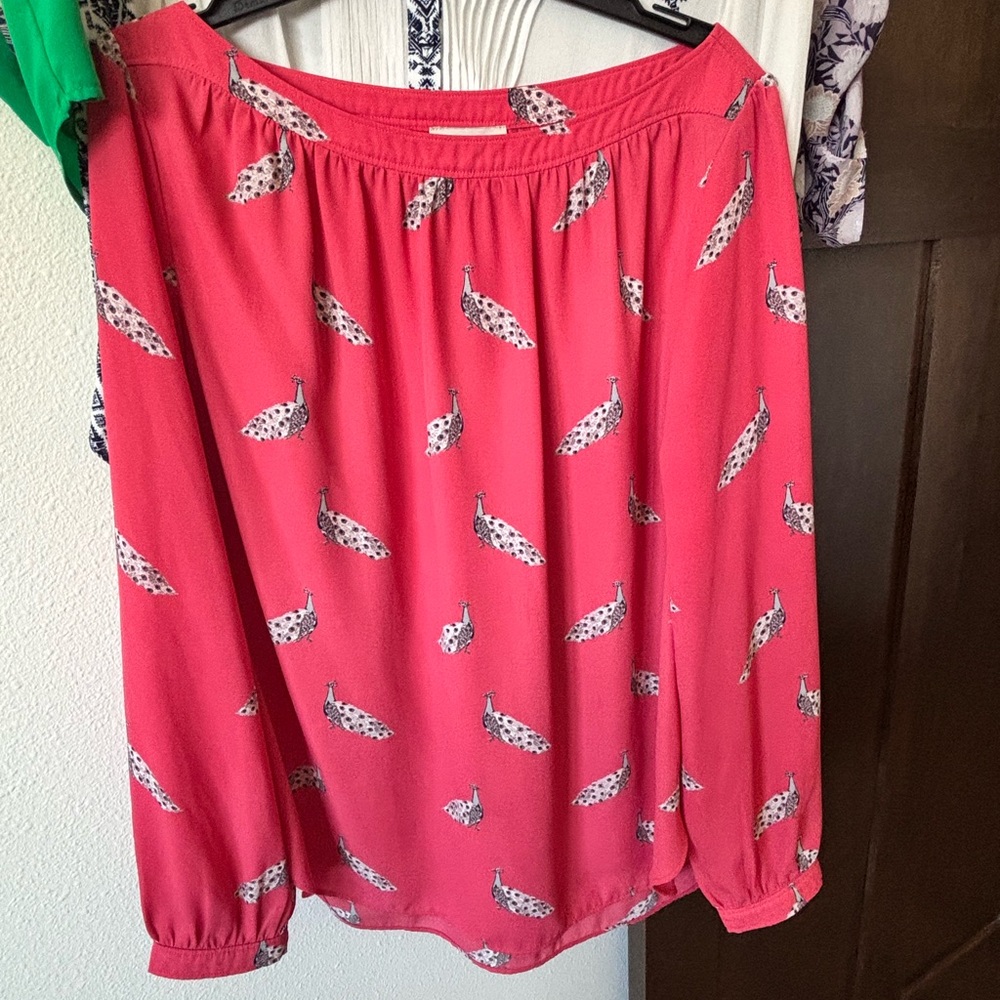 LOFT Coral Peplum-Style Printed Long-Sleeve Blouse